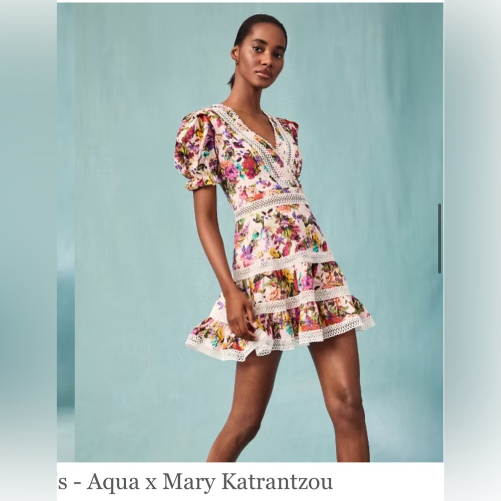 Aqua x Mary Katrantzou floral mini dresss